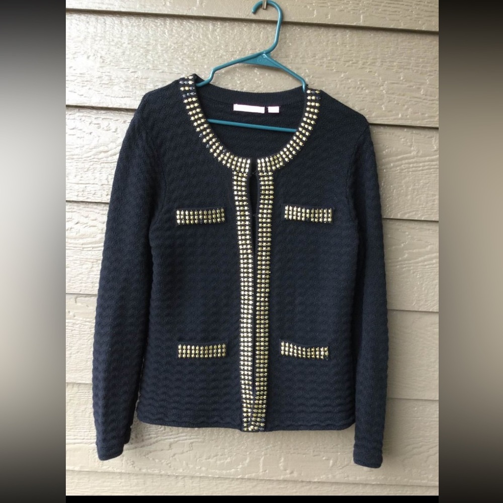 Michael Simon Studio womens black knit cardigan with golden sequins, size L